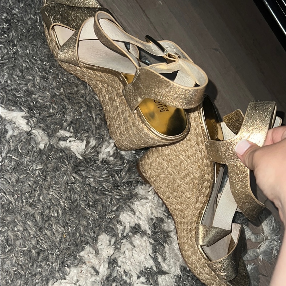Michael Kors Gold Wedge Sandals with Metallic Accents - Picture 4 of 5